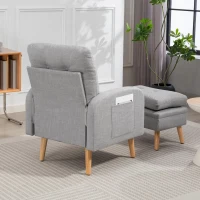 HOMCOM Sillón de relajación con reposapiés sillón TV con cojines capitoné en tela de lino 68,5x73,5x90 cm Gris claro(m-5)