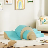 AIYAPLAY Ensemble de 5 blocs souples pour bébés & tout-petits, mousse, simili cuir, 5 formes créatives, ensemble intérieur pour l'escalade, le ramping, le jeu, Vert(m-2)