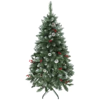 HOMCOM Albero di Natale Alto 150 cm da Interno con 398 Rami, Pigne e Bacche Rosse, Base in Metallo, Verde(m-11)