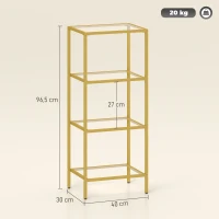 HOMCOM Mueble Estantería de 4 Niveles Minimalista en Metal y Vidrio Templado, 40x30x96.5 cm, color Oro(m-3)