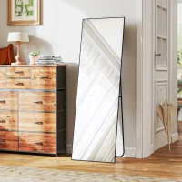 HOMCOM Gran espejo de cuerpo entero rectangular, 50x160 cm, espejo de pie, mural o apoyado contra la pared, Negro(m-4)