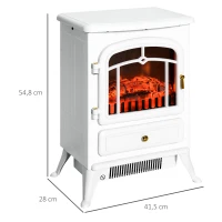 HOMCOM Chimenea Eléctrica Estufa de leña Efecto Llama 950/1850W Protección Contra Sobre calentamiento Blanco 41,5x28x54,8 cm(m-3)