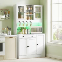 HOMCOM Mueble de almacenamiento con iluminación LED, armarios y cajón, puertas de cristal, control remoto incluido, blanco(m-4)