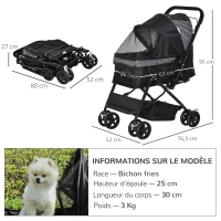 PawHut Carrito para perro mascotas plegable 4 ruedas EVA manillar ajustable cesta 76,5x52x95 cm(m-3)