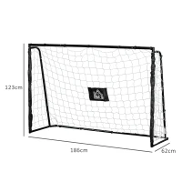 HOMCOM Objetivo de fútbol portería de fútbol chasis metálico red de PE clavijas y herramienta incluidas dim, 186x62x123 cm Negro(m-3)