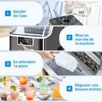 HOMCOM Machine à glaçons, 20 kg en 24h, 24 glaçons en 14-18 min, ice maker avec fonction autonettoyante, 25,2x36x37,1cm, noir(m-9)