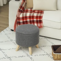 HOMCOM Pouf redondo reposapiés taburete con almacenamiento oculto patas de madera diseño moderno Gris(m-4)