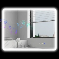 HOMCOM Espejo de baño LED Bluetooth 70x90 cm interruptor táctil luz ajustable 3 colores anti-empañamiento memoria plateado(m-7)