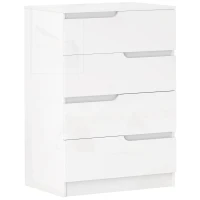 HOMCOM Cómoda Moderna, Armario, 4 Cajones, Tablero de Partículas, Protección Antivuelco, Almohadillas para Pies, Blanco(m-1)