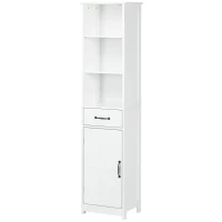 kleankin Mueble de baño columna con 3 compartimentos abiertos, cajón y estante ajustable, 40x30x164 cm, Blanco(m-7)