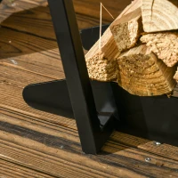 Outsunny Soporte para leña porta leña en acero con 2 ganchos y estante inferior para interior y exterior 45x32x58 cm Negro(m-5)