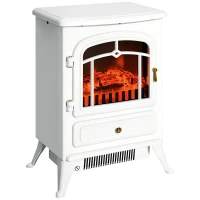 HOMCOM Chimenea Eléctrica Estufa de leña Efecto Llama 950/1850W Protección Contra Sobre calentamiento Blanco 41,5x28x54,8 cm(m-1)