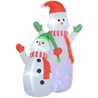Outsunny Muñeco de nieve inflable de Navidad, 240 cm, decoración inflable de Navidad con luces LED, Blanco(m-7)