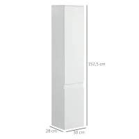kleankin Mueble columna de almacenamiento baño 2 armarios 3 estantes ajustables estilo contemporáneo 30x28x152,5 cm Blanco(m-3)