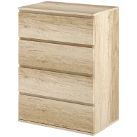 HOMCOM Cómoda 4 cajones mueble de almacenamiento diseño minimalista sin manijas 60x40x80 cm natural(m-7)