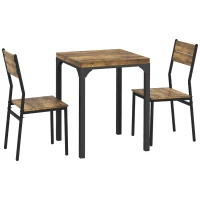 HOMCOM 3-piezas Grupo de Comedor, Set de Mesa de Comedor, 1 Mesa, 2 Sillas, MDF+Metal, Marrón(m-1)