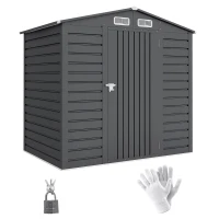 Outsunny Cobertizo de Jardín 2,27 m² guantes incluidos puerta con cerradura ventilaciones acero galvanizado 190x131x188 cm Gris(m-6)