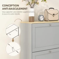 HOMCOM Meuble à chaussures 18 paires, armoire à chaussures avec 3 tiroirs rabattables, étagères réglables, 60x23,5x115cm, gris(m-7)