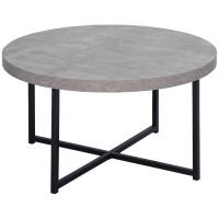 HOMCOM Mesa de centro redonda de efecto concreto encerado en madera y metal - 80x45 cm - base cruzada
