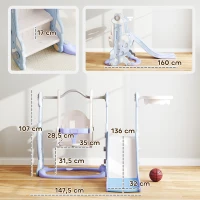 AIYAPLAY Parque infantil interior 4 en 1, Set de Columpio y Tobogán para Niños, Canasta de Baloncesto, Diseño de Cohete, Plástico, Azul(m-3)