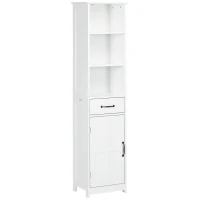 kleankin Mueble de baño columna con 3 compartimentos abiertos, cajón y estante ajustable, 40x30x164 cm, Blanco(m-6)