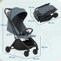 AIYAPLAY Carrito para Bebé Plegable Respaldo Reclinable Reposapiés Ajustable Capota Arnés de 5 Puntos Carga 15 kg Azul Oscuro(m-3)