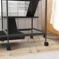 PawHut Jaula para Cobayas y Chinchillas en Acero con 3 Pisos, Ruedas y Bandeja Extraíble, 52x52x113,5 cm Gris(m-4)