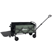 Outsunny Carrinho de Transporte com Rodas Carrinho de Jardim Dobrável com Puxador Telescópico Ajustável Porta Traseira Expansível 114x46x65-92 cm Verde