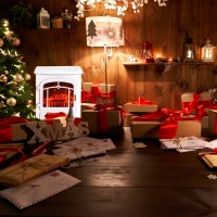 HOMCOM Chimenea Eléctrica Estufa de leña Efecto Llama 950/1850W Protección Contra Sobre calentamiento Blanco 41,5x28x54,8 cm(m-2)