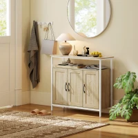 HOMCOM Buffet, mueble de almacenamiento con 3 puertas, compartimento abierto y 4 estantes ajustables, 100 x 35 x 88 cm, madera natural(m-5)