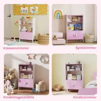 AIYAPLAY Estante de libros para niños, 2 Estantes, 2 Armarios, independiente, Diseño Antivuelco, Patas Antideslizantes, MDF Rosa+Blanco(m-4)