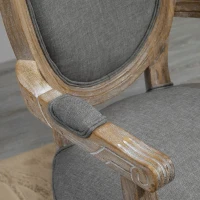 HOMCOM Silla de Comedor Sillón estilo Luis VI Madera maciza patinada y esculpida Tela de Lino Gris(m-5)