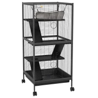 PawHut Cage pour Cochons d'Inde et Chinchillas en Acier avec 3 Niveaux, Roues et Plateau Amovible, Gris(m-6)