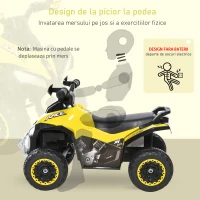 HOMCOM Mini ATV, Motocicletă pentru Copii 18-36 Luni cu Muzică Integrată și Ghidon Larg, 67,5x38x44 cm, Galben(m-6)