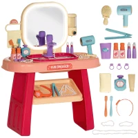 AIYAPLAY Mesa de Tocador para Niños 23 PCS, Mesa de Maquillaje con Espejo, Luz LED y Música, para Niños de 3 a 6 años, rosa(m-6)