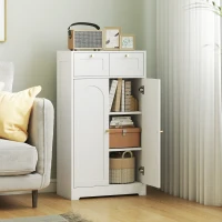 HOMCOM Armadio Bagno Stretto con 2 Cassetti, Ripiano Aperto e Porta con Pannello Arcuato 60x30x108 cm Bianco(m-4)