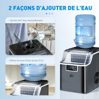 HOMCOM Machine à glaçons, 20 kg en 24h, 24 glaçons en 14-18 min, ice maker avec fonction autonettoyante, 25,2x36x37,1cm, noir(m-5)