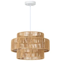 HOMCOM Lámpara Colgante, Pantalla de 3 Niveles, Metal, Cuerda de Cáñamo, Marrón Claro(m-1)