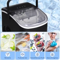 HOMCOM Machine à glaçons, 12kg en 24h, 9 glaçons en 6-12 minutes, ice maker avec poignée, panier et pelle, 22,2x29,4x29cm, noir(m-6)