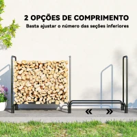 Outsunny Suporte para Lenha com Cobertura Ajustável para Interior e Exterior Carga 200 kg 200x36x99 cm Verde Escuro e Preto(m-7)