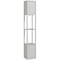 HOMCOM Lámpara con estantería, 2 lámparas, 2 estantes, 4 niveles, MDF gris con diseño de panal, 26x26x156 cm, gris(m-1)