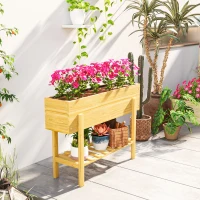 Outsunny Jardinera elevada con patas, huerto elevado de jardín en pie con 2 agujeros de drenaje en madera, 100x30x70,5 cm, madera(m-4)