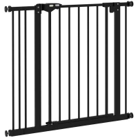 PawHut Puerta de Seguridad para Perros, Barrera Protectora, Barrera para Mascotas, Metal, Plástico, 74-87 cm, Negro(m-1)