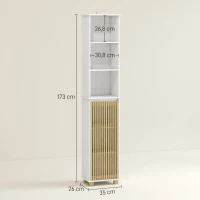 HOMCOM Columna de baño, mueble de baño con almacenamiento con puerta de lamas de bambú y compartimentos abiertos, blanco(m-3)
