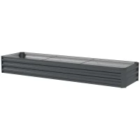 Outsunny Huerto elevado rectangular, cama de jardín elevada de acero galvanizado, fondo abierto, 240x60x30 cm, Gris oscuro(m-7)