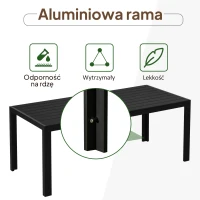 Outsunny Stół Tarasowy – Modny i Trwały, z Aluminium i Polidrewna, Czarny, 190x84,5x72 cm(m-4)