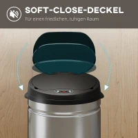 HOMCOM 50 Liter Sensor-Prullenbak met Soft-Close-Functie, contactloze Vuilnisbak van Roestvrij Staal voor hygiënische Keukens, Kantoren, Zilverkleurig(m-7)