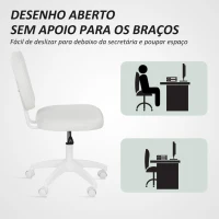 Vinsetto Cadeira de Escritório Estofada em PU com Altura Ajustável Sem Braços Cadeira de Estudo Dormitório 46x59x82-92 cm Branco(m-6)