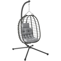 Outsunny Silla colgante plegable de ratán con soporte, cojín y almohada altura ajustable, Gris