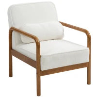 HOMCOM Sillón de salón en tela de bouclé con cojín y marco de madera de caucho, para habitación, salón, comedor, blanco(m-7)